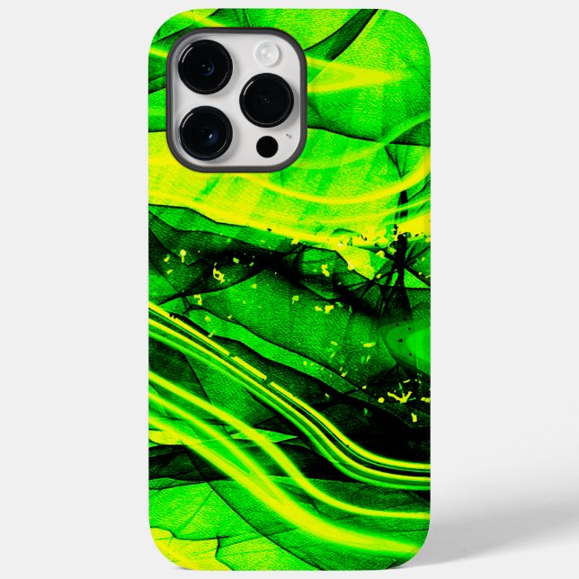 Coques Case-Mate iPhone Art abstrait fractal jaune vert (Verso)
