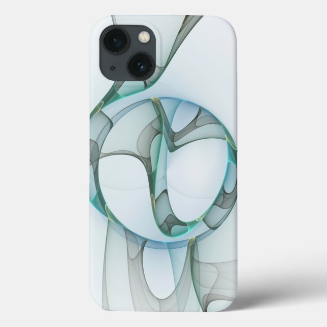 Coques Case-Mate iPhone Art Abstrait moderne Fractal Bleu Turquoise Gris (Verso)