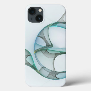Etui iPhone 13 Art Abstrait moderne Fractal Bleu Turquoise Gris