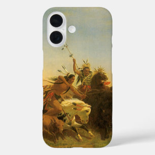 Coque Pour iPhone 16 Art américain de l'Ouest vintage, Chasse aux bison