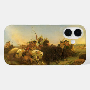 Coques iPhone 16 Art américain occidental vintage, Chasse aux bison