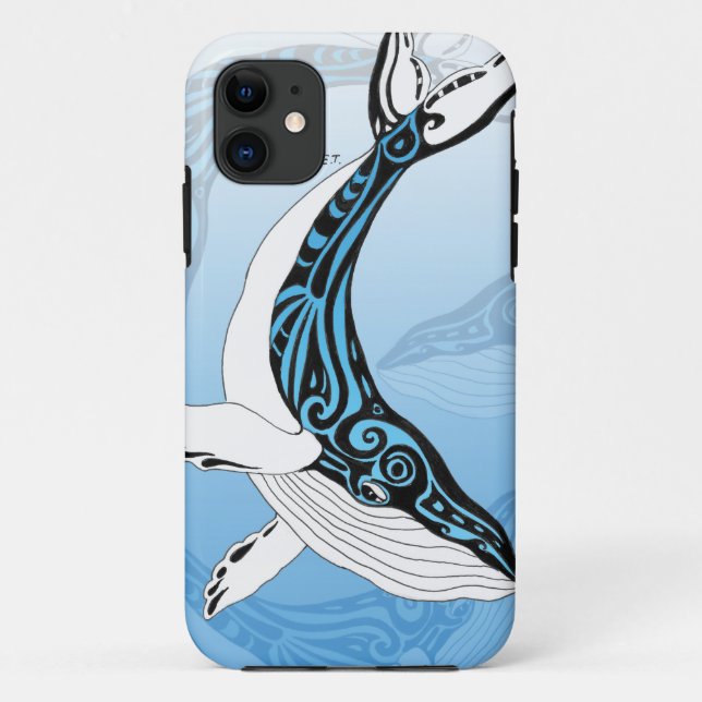Coques Case-Mate iPhone Art bleu tribal de baleine de bosse (Dos)