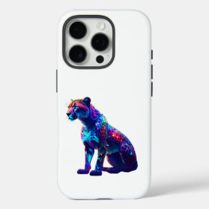 Coques iPhone 16 Pro Art Cheetah de Neon coloré - Chat sauvage brillant