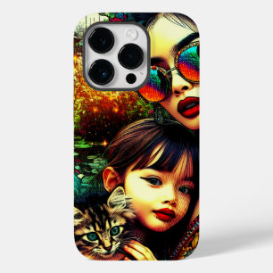Coque Pour iPhone 14 Pro Art coloré Maman et fille Jardin Fleur asiatique