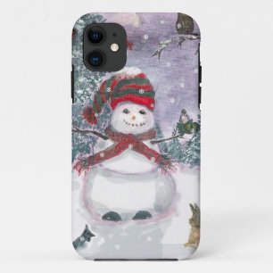 Coque iPhone 11 Art d'aquarelle de bonhomme de neige