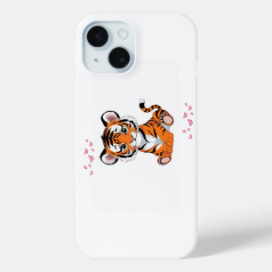 Coque Pour iPhone 15 🐯Art de bébé tigre avec papillons roses -