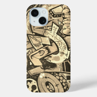 Coque Pour iPhone 15 Art de graffiti urbain beige