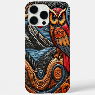 Coques iPhone 16 Pro Max Art de hibou coloré avec paysage de montagne et de