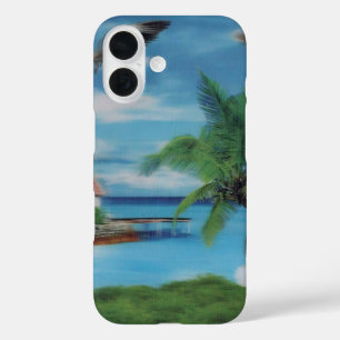 Coques iPhone 16 Art de la scène de plage tropicale
