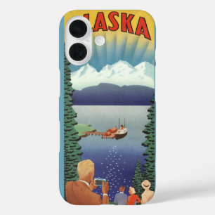 Coque Pour iPhone 16 Art de l'affiche de voyage vintage en Alaska, Pays