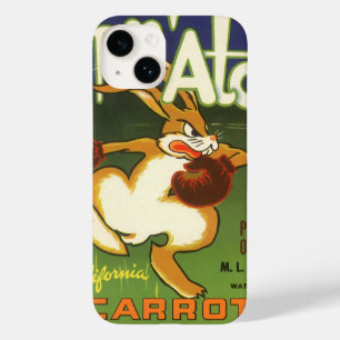 Coque Pour iPhone 14 Art de l'étiquette vintage Lapin de boxe, Carottes