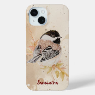 Coque Pour iPhone 15 Art de mésange à tête noire à l'aquarelle mignon