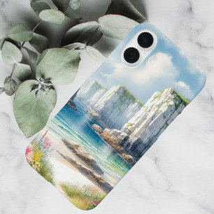 Coques iPhone 16 Plus Art de plage de fleurs sauvages de falaises côtièr