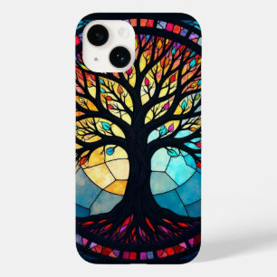 Coque Pour iPhone 14 Art de Verre Coloré, Arbre de Vie en Verre Coloré