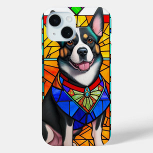 Coque Pour iPhone 15 Art de verre coloré représentant un portrait de ch