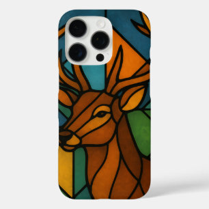 Coques iPhone 16 Pro Art de verre teinté de style Tiffany Cerf Vintage