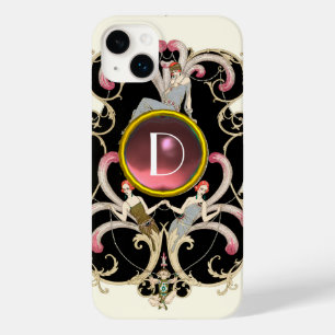COQUE POUR iPhone 14 PLUS ART DÉCO BEAUTÉ MODE ROSE ROSE MONOGRAMME EN PIERR