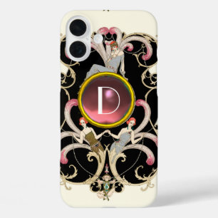 COQUES iPhone 16 PLUS ART DÉCO BEAUTÉ MODE ROSE ROSE MONOGRAMME EN PIERR
