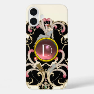iPhone 16 PLUS CASE ART DÉCO BEAUTÉ MODE ROSE ROSE MONOGRAMME EN PIERR