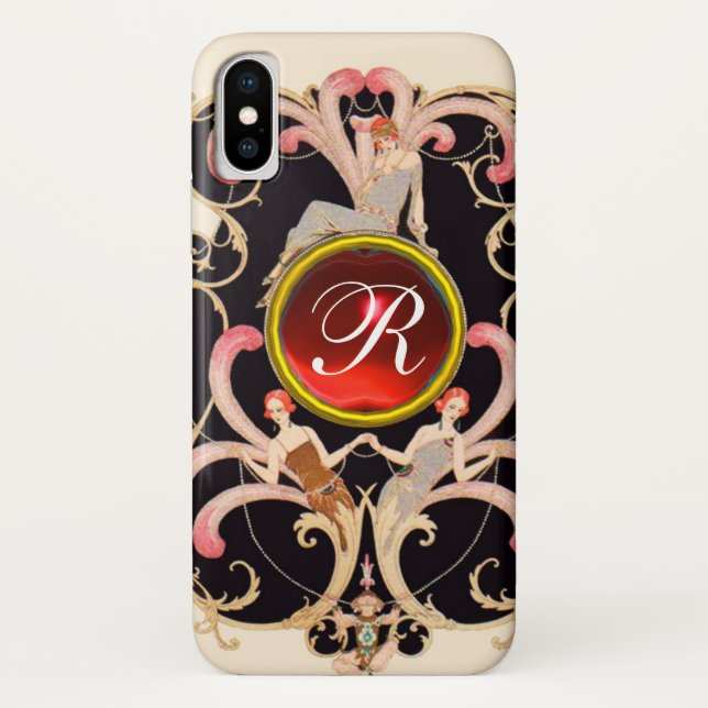 COQUES Case-Mate iPhone ART DÉCO BEAUTÉ MODE ROUGE RUBY GEMSTONE MONOGRAMM (Dos)