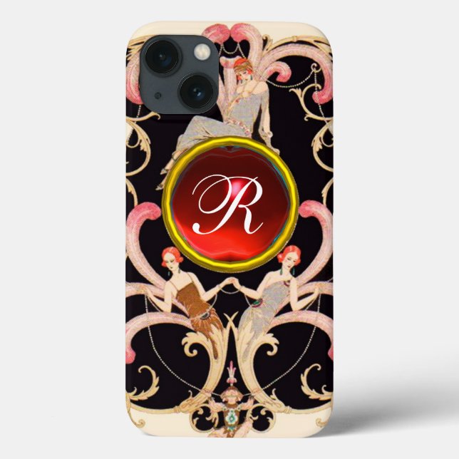 COQUES Case-Mate iPhone ART DÉCO BEAUTÉ MODE ROUGE RUBY GEMSTONE MONOGRAMM (Verso)