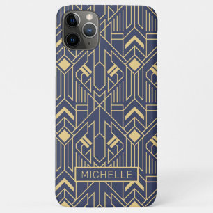 Case-Mate iPhone Case Art Déco Bleu Or Géométrique Nom Personnalisé