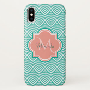 Coque Case-Mate Pour iPhone Art Déco Écailles de Poisson Vert Turquoise Monogr