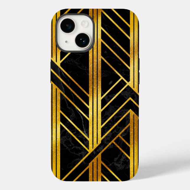Coques Case-Mate iPhone Art déco géométrique doré sur marbre noir (Verso)