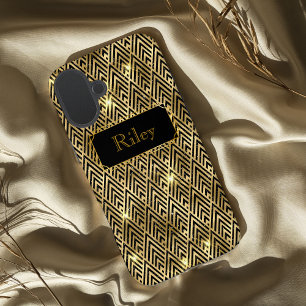 Coques iPhone 16 Plus Art déco glamour brillant or et noir