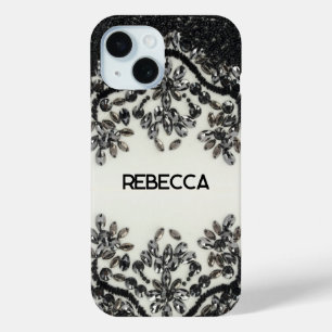 Coque Pour iPhone 15 Art Déco Glamour Vintage Mode Noir Blanc