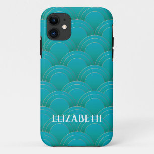 Case-Mate iPhone Case Art Déco Gold Turquoise Nom Personnalisé