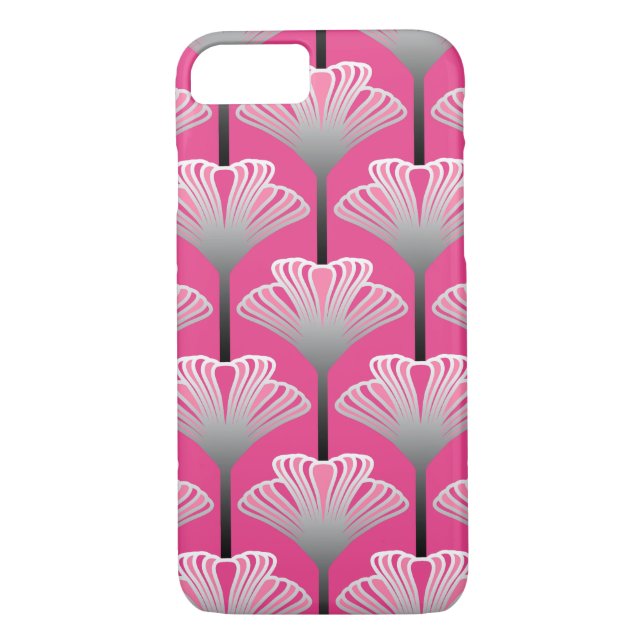Coques Case-Mate iPhone Art déco Lily, Fuchsia rose et gris argenté (Dos)