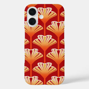 Coque Pour iPhone 16 Art Déco Lily, Tangerine Orange et Or
