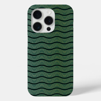 Coque iPhone 15 Pro Art Déco Luxueux Vagues Motifs Vertes