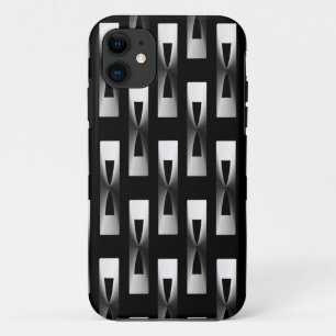 Coque iPhone 11 Art Déco Métallo Géométrique - Argent et Noir