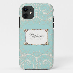 Coque iPhone 11 Art Déco Nouveau dentelle en or look personnalisé