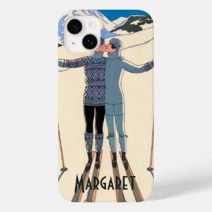 Coque Pour iPhone 14 Plus Art Déco vintage, Amants en Neige par George Barbi