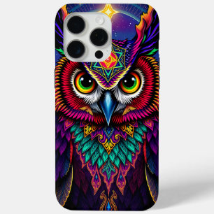 Coque iPhone 15 Pro Max Art du hibou céleste : Cosmos de la galaxie étoilé