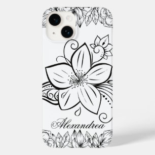 Coque Pour iPhone 14 Art Floral, Beauté monochrome