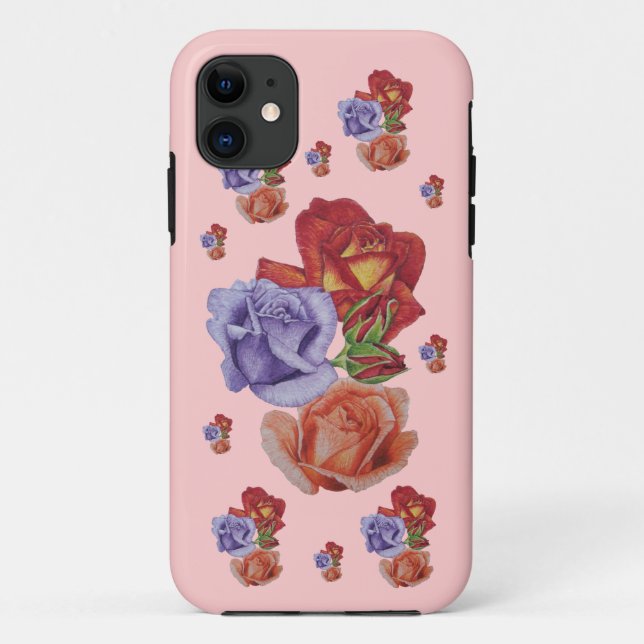 Coques Case-Mate iPhone art floral de roses rouges de fleurs et de (Dos)