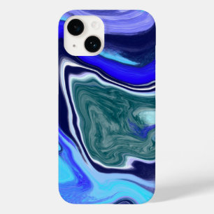 Coque Pour iPhone 14 Art fluide unique bleu et Marbre blanc