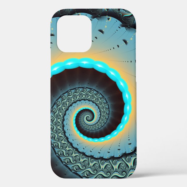 Coques Case-Mate iPhone Art fractal abstrait bleu turquoise orange Spirale (Verso)