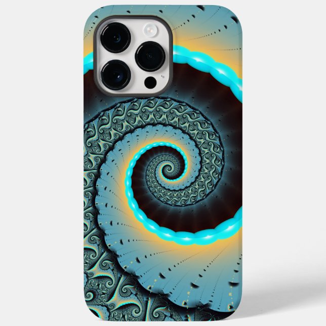 Coques Case-Mate iPhone Art fractal abstrait bleu turquoise orange Spirale (Verso)