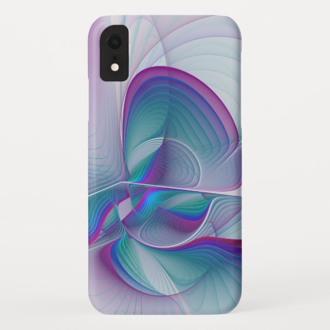 Coques Case-Mate iPhone Art Fractal Abstrait rose bleu turquoise (Dos)