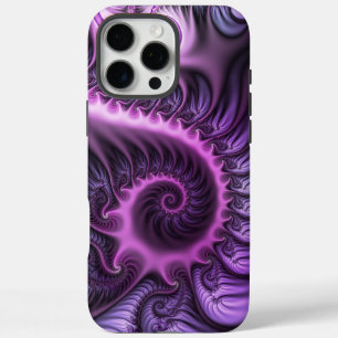 Coques iPhone 16 Pro Max Art fractal abstrait vibrant rose violet en spiral