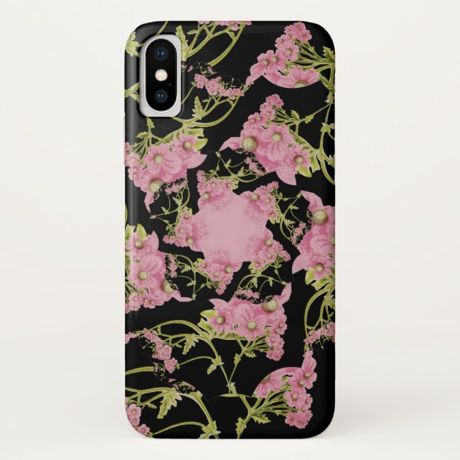 Coques Case-Mate iPhone Art fractal d'Achille rose et noir (Dos)