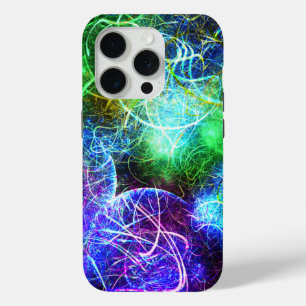 Coque iPhone 15 Pro Art fractal énergétique néon électrique