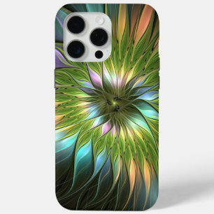 Coque iPhone 15 Pro Max Art Fractal Fleur Imaginaire Coloré Lumineux