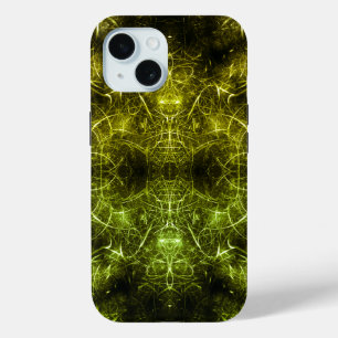 Coque Pour iPhone 15 Art fractal plasma électrique doré