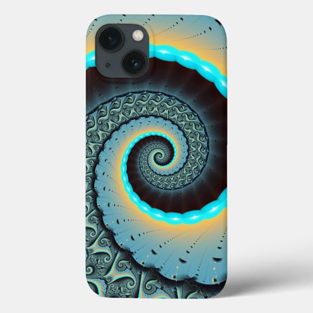 Coques Case-Mate iPhone Art fractal spirale abstrait bleu turquoise orange (Verso)